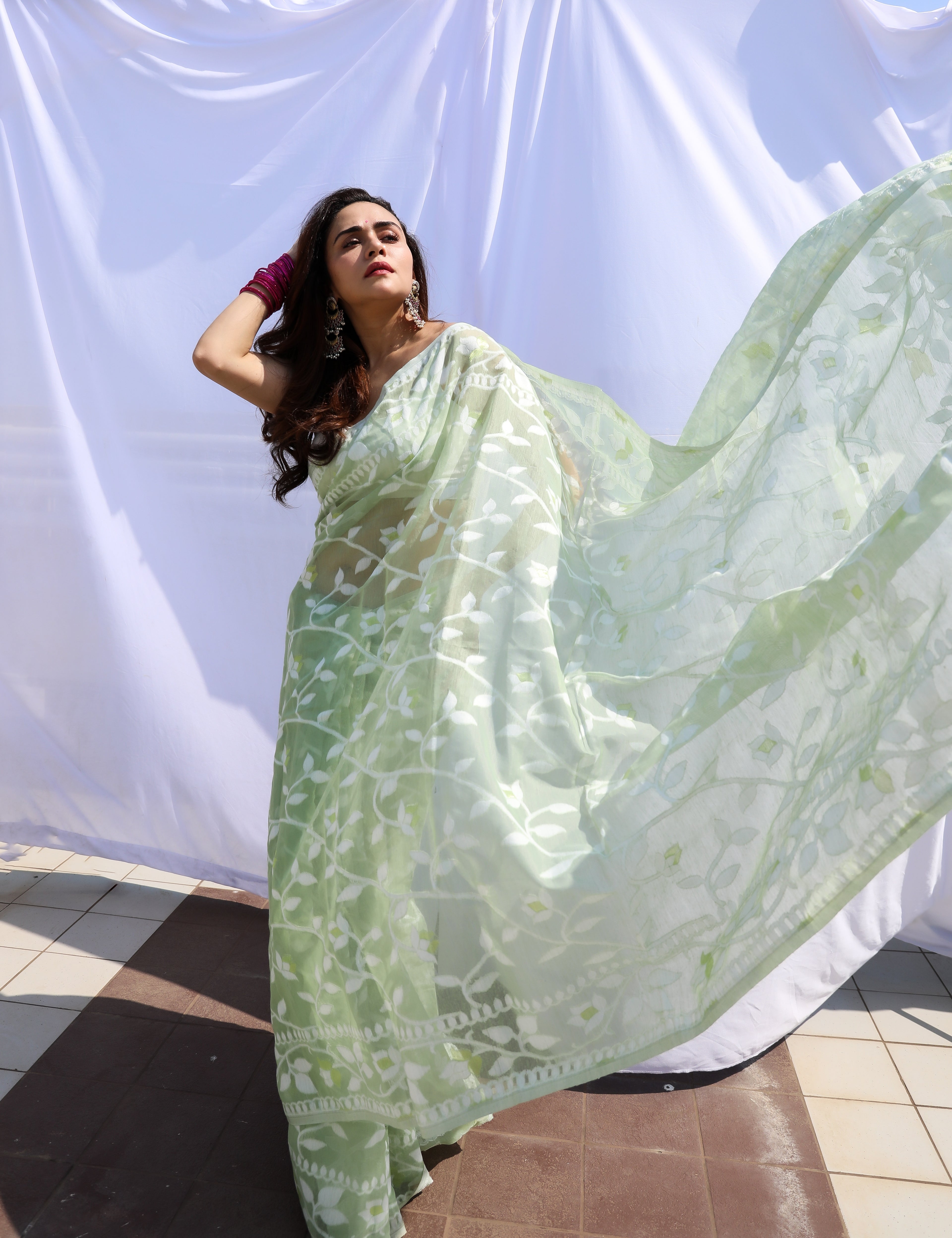 Minty Mood | Sea Green Mul Cotton Jamdani