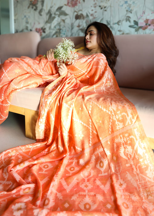 Amber | Orange Pure Matka Silk with Resham