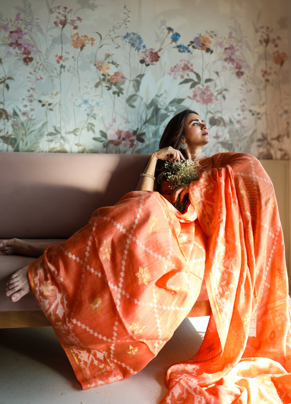 Amber | Orange Pure Matka Silk with Resham