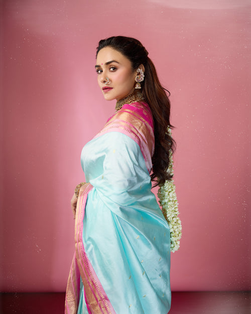 Akaashi - Baby Blue Handloom Yeola Paithani