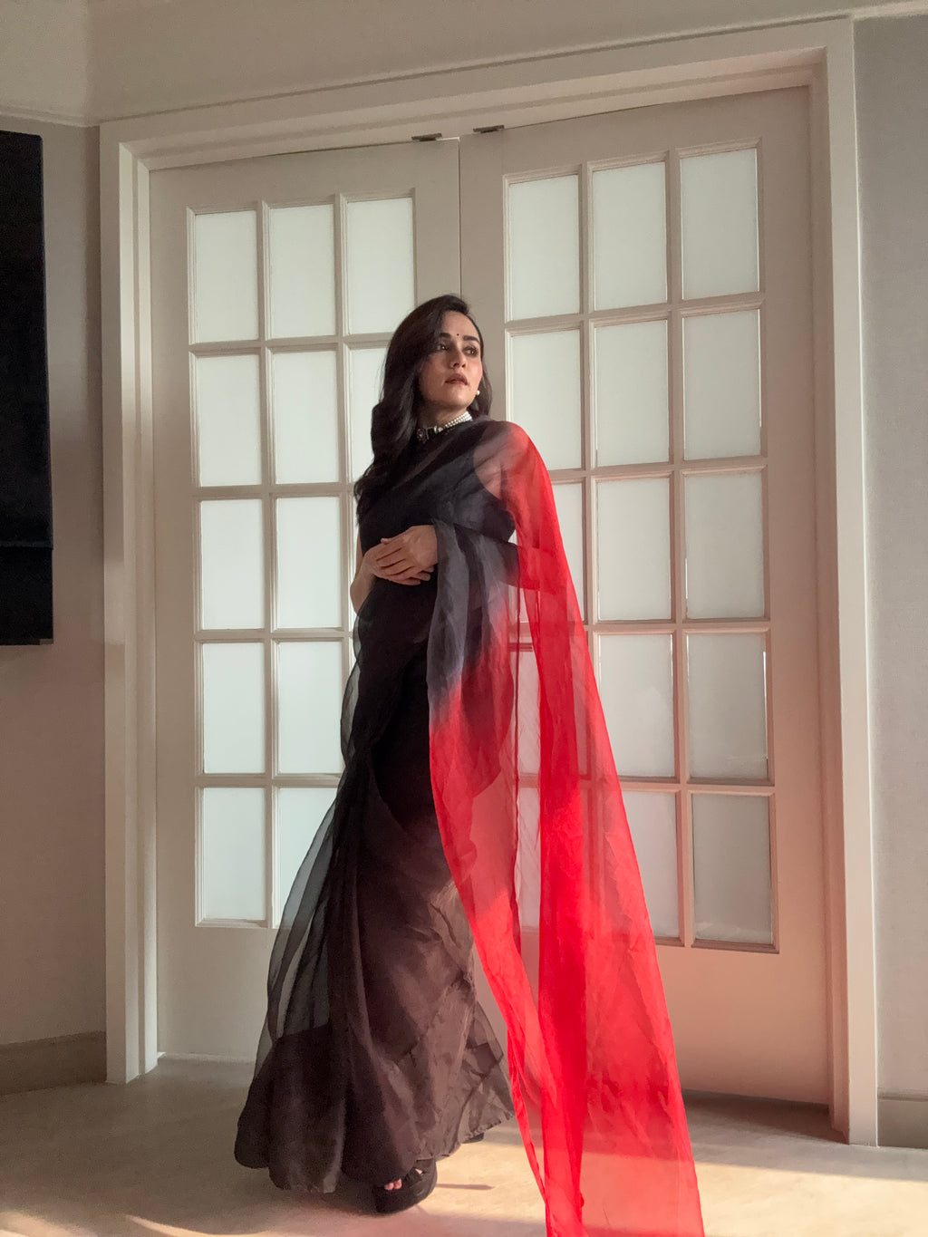 Pure Organza Dual-Tone Saree with Tassels