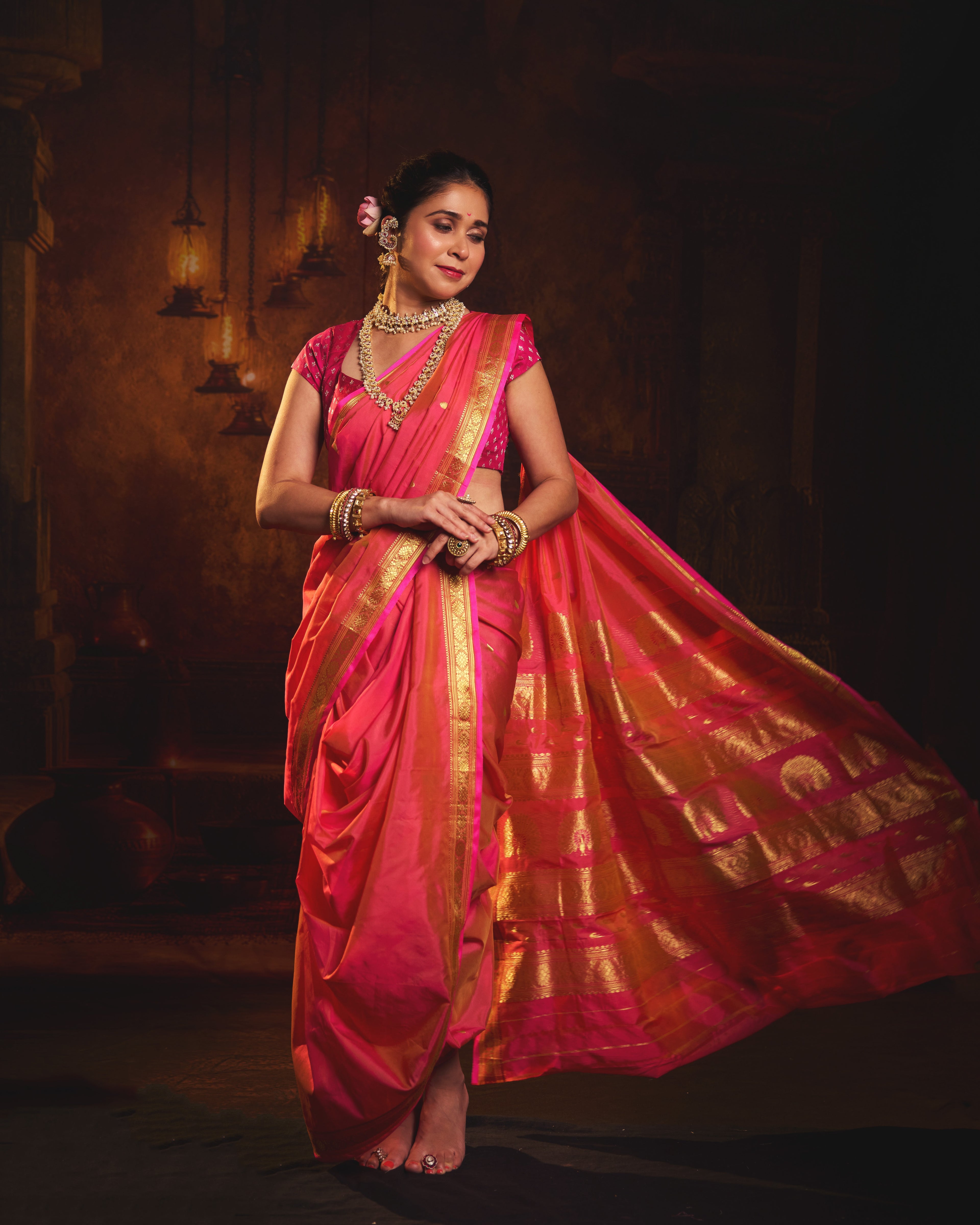 Jaswand Nauvaar — Pure Silk Nauvari