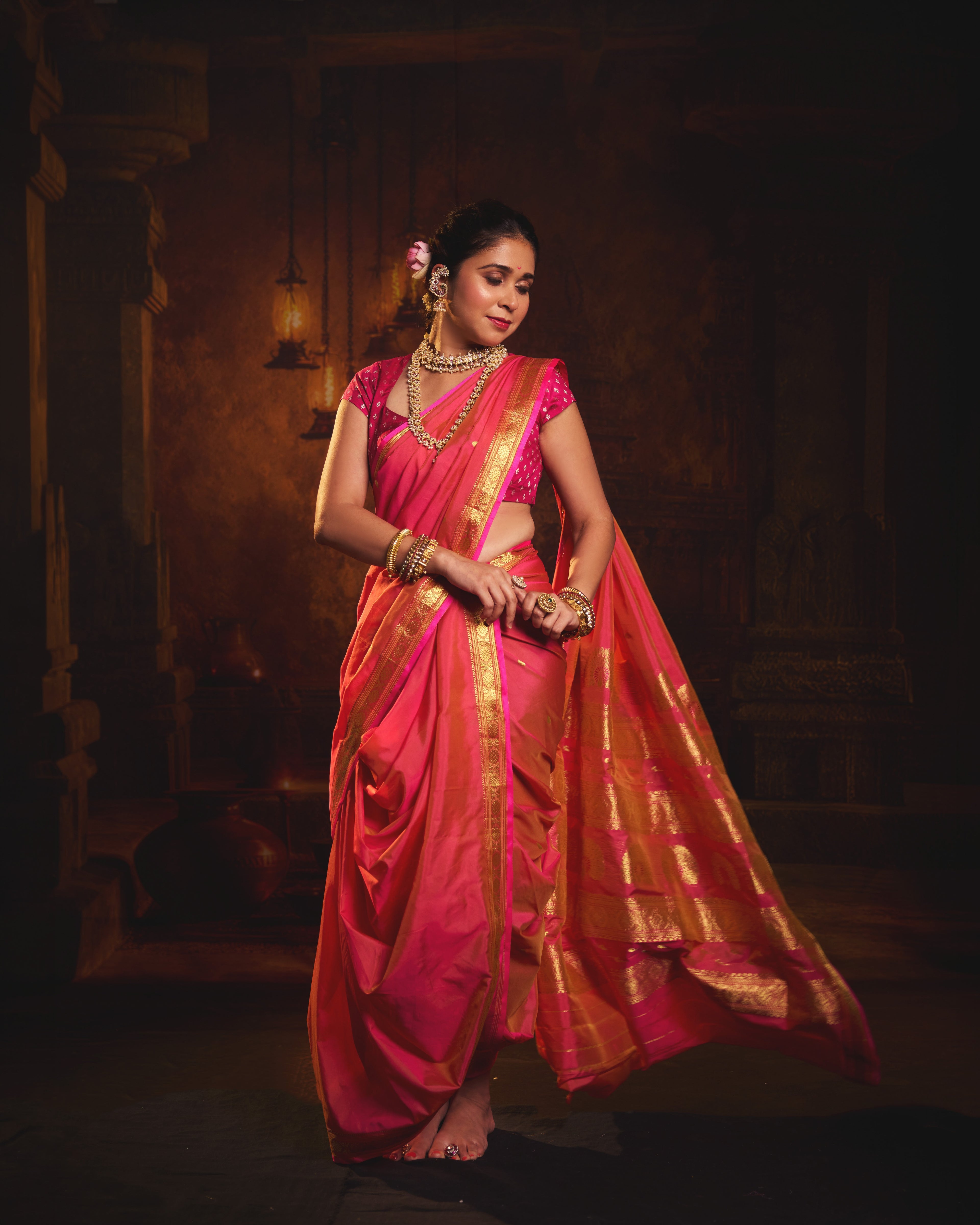 Jaswand Nauvaar — Pure Silk Nauvari