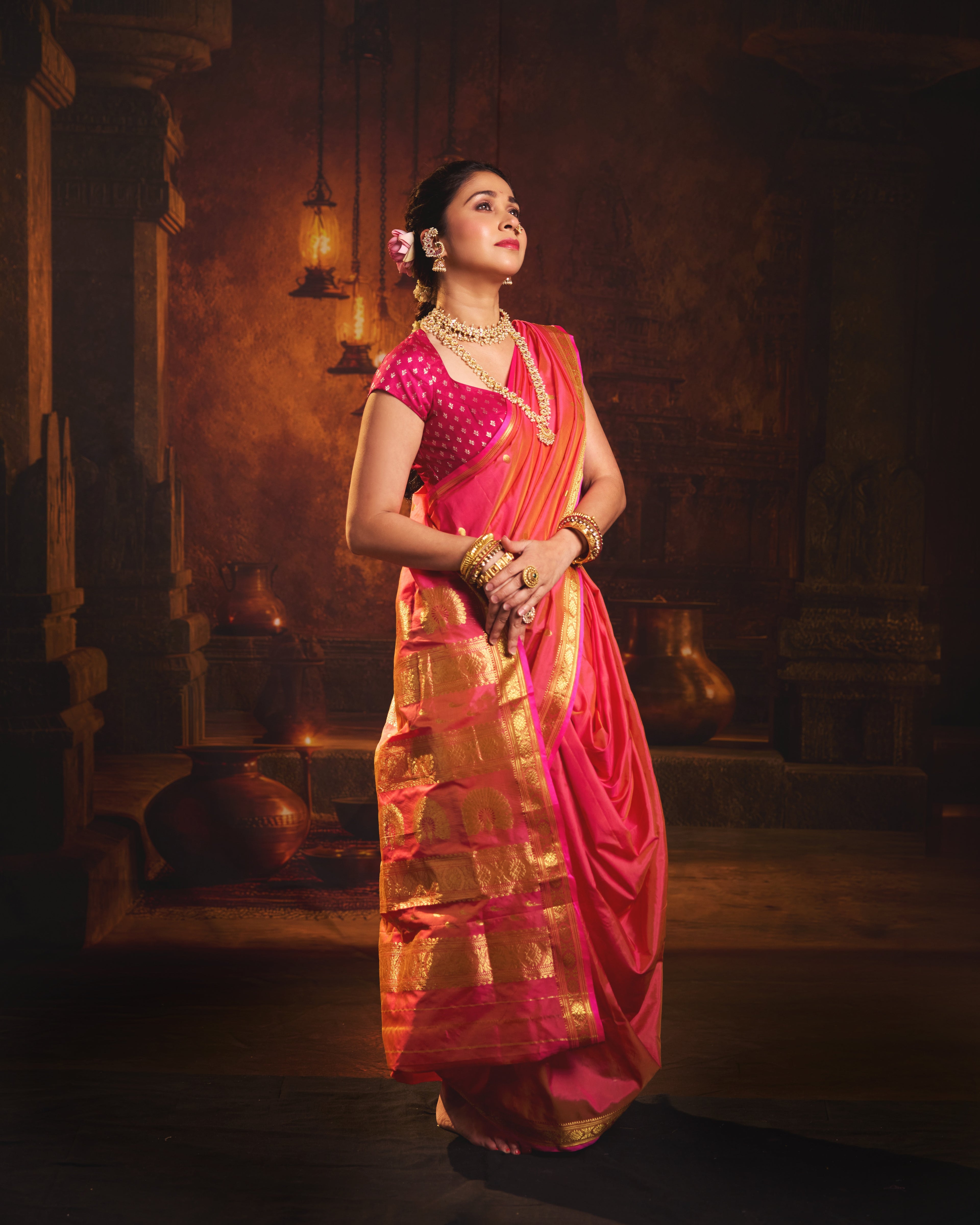 Jaswand Nauvaar — Pure Silk Nauvari